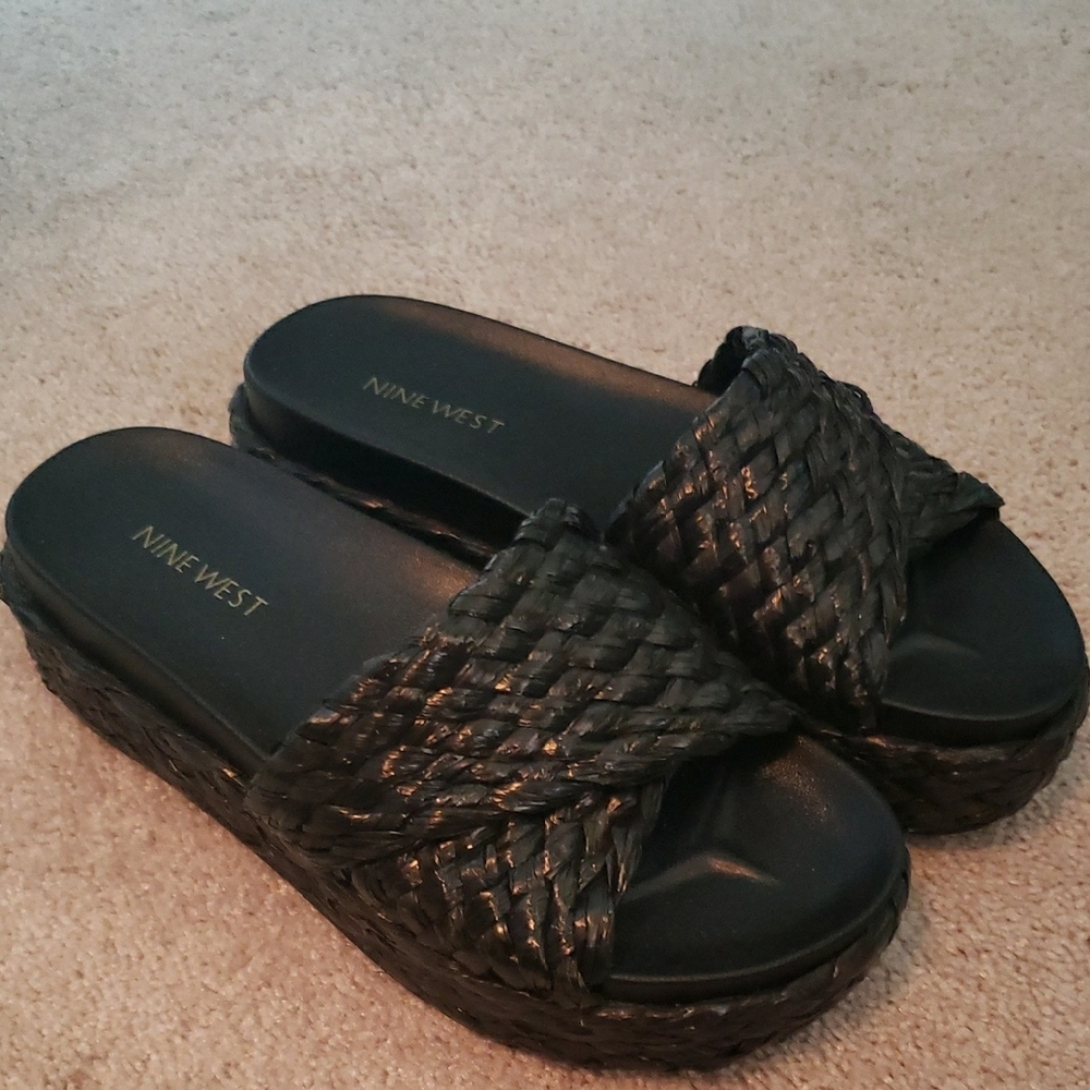 Nine West Black Woven Slide Sandals